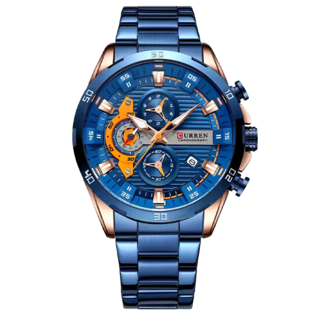 Curren ER017 – Chronographenuhr in Blau mit goldenen Details