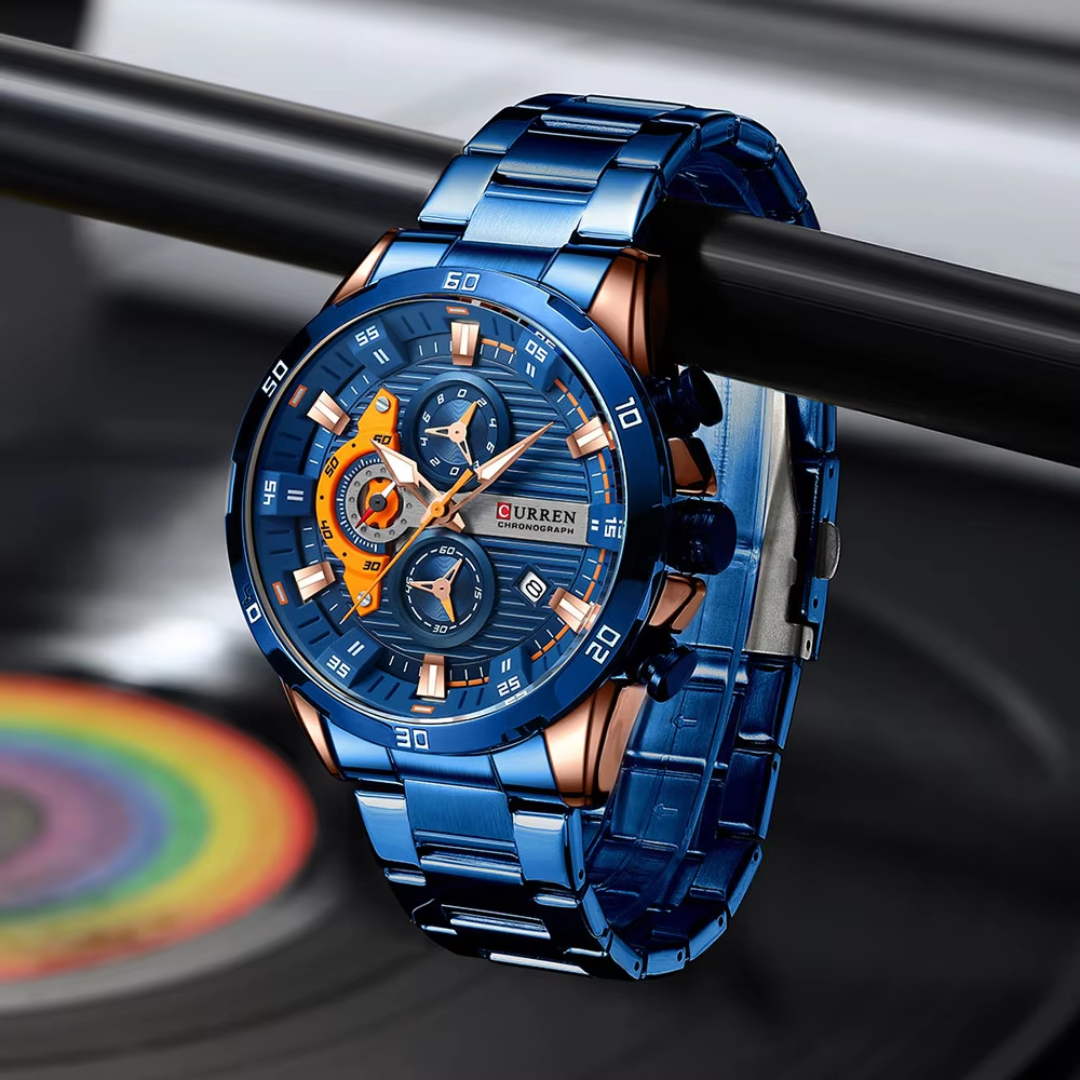 Curren ER017 – Chronographenuhr in Blau mit goldenen Details