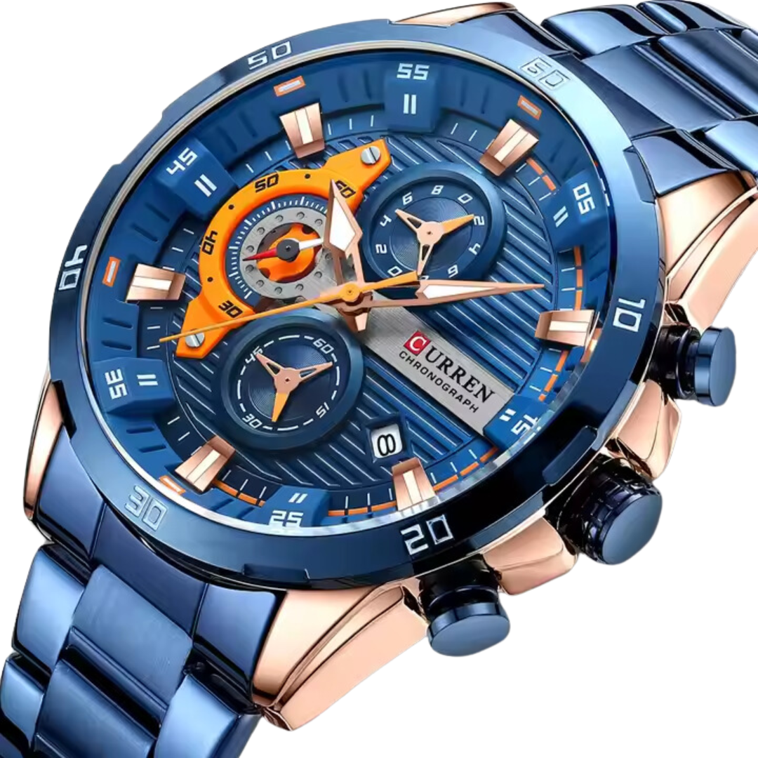 Curren ER017 – Chronographenuhr in Blau mit goldenen Details