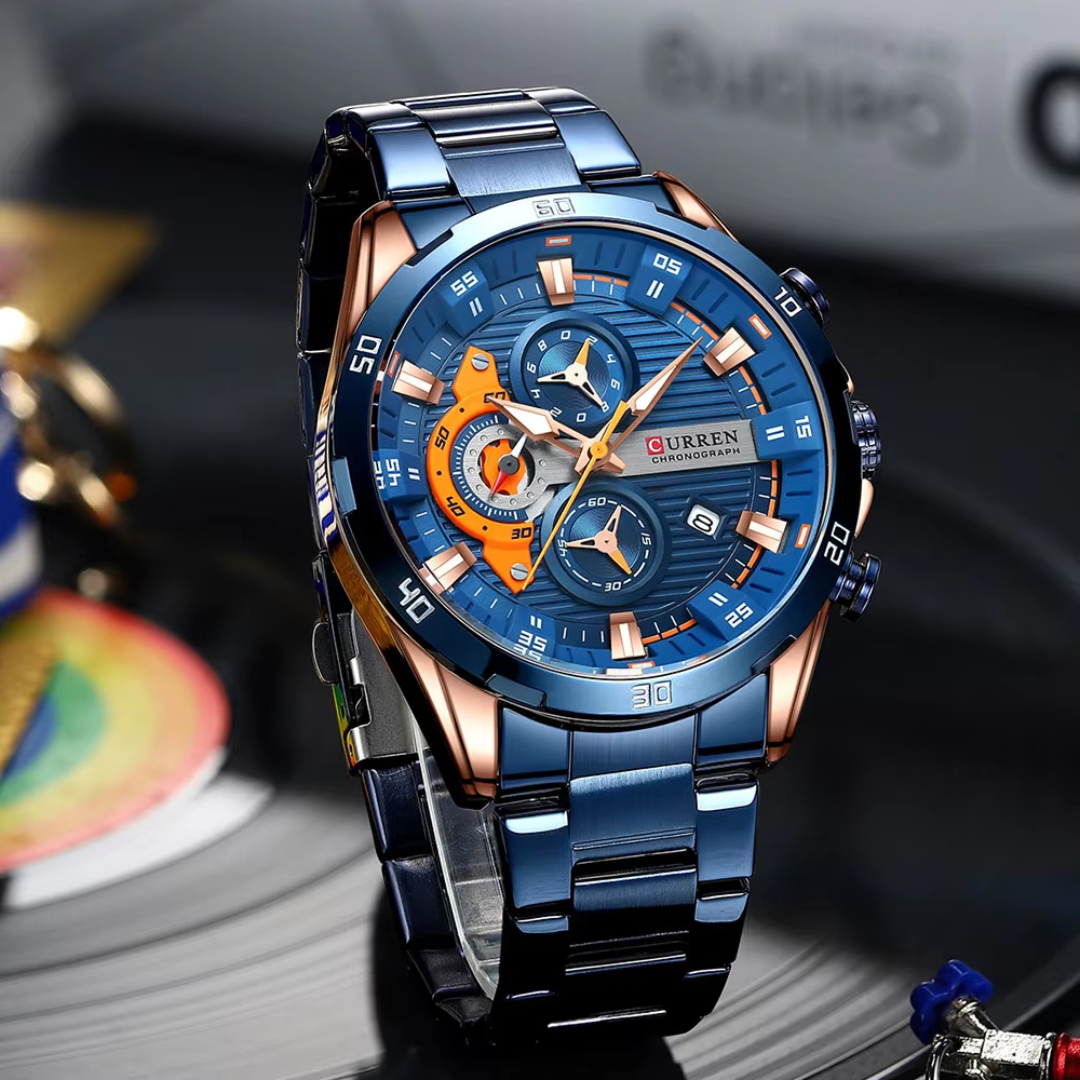 Curren ER017 – Chronographenuhr in Blau mit goldenen Details