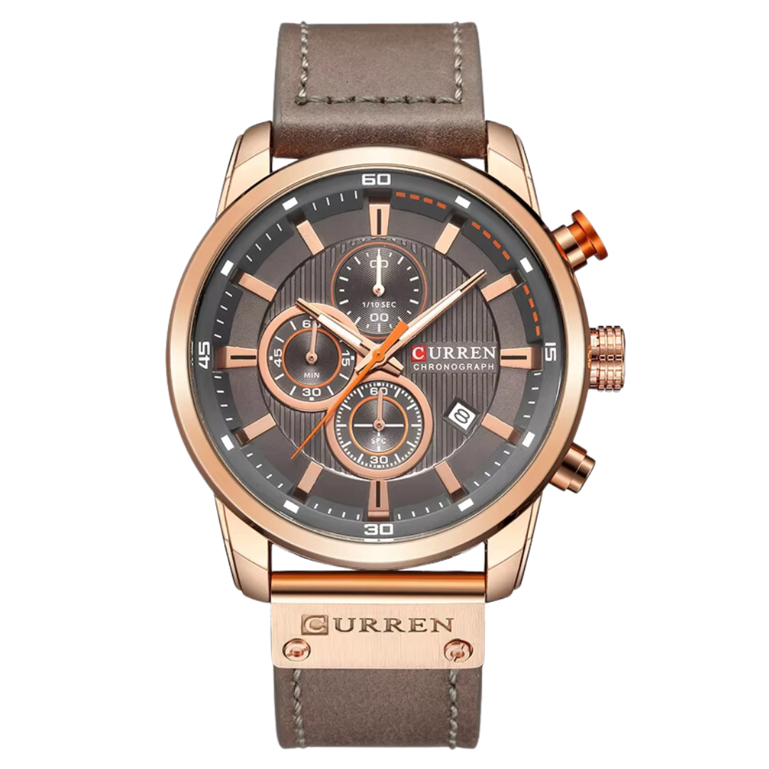 Curren ER004 – Chronographenuhr aus Roségold mit braunem Lederarmband