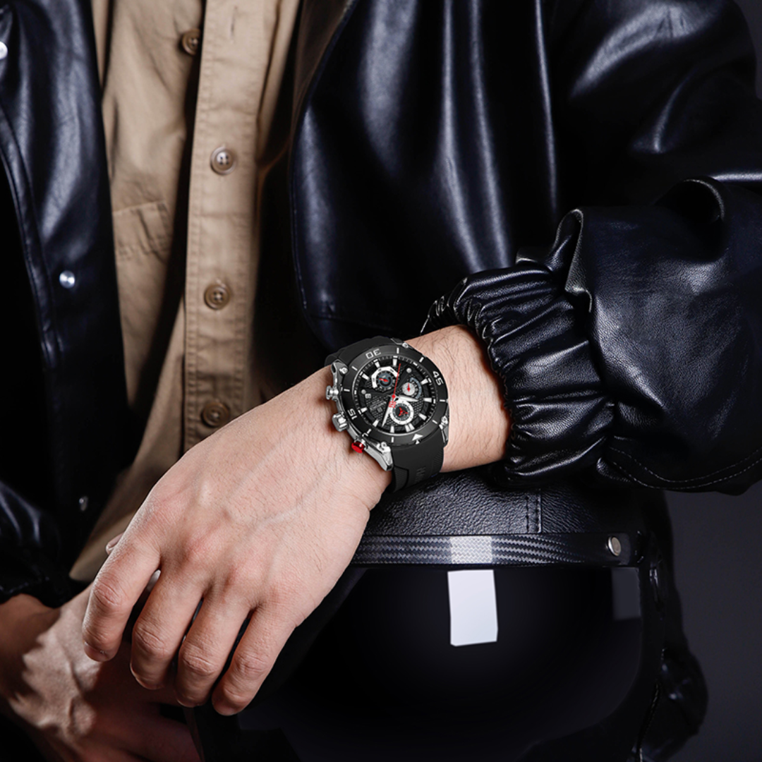 Naviforce EV003 – Stilvolle Herren-Chronographenuhr mit schwarzem Silikonarmband