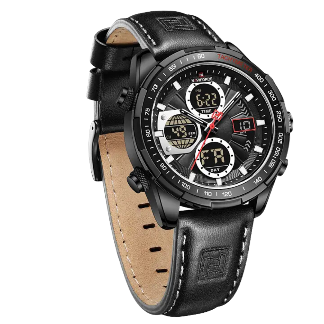 Naviforce EV037 – Luxuriöse sportliche Uhr mit Multifunktionsdisplay und Lederarmband