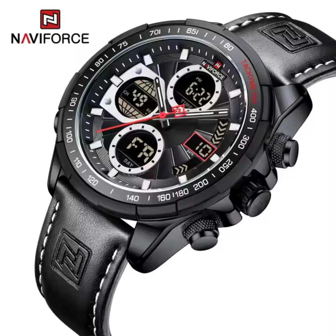 Naviforce EV037 – Luxuriöse sportliche Uhr mit Multifunktionsdisplay und Lederarmband