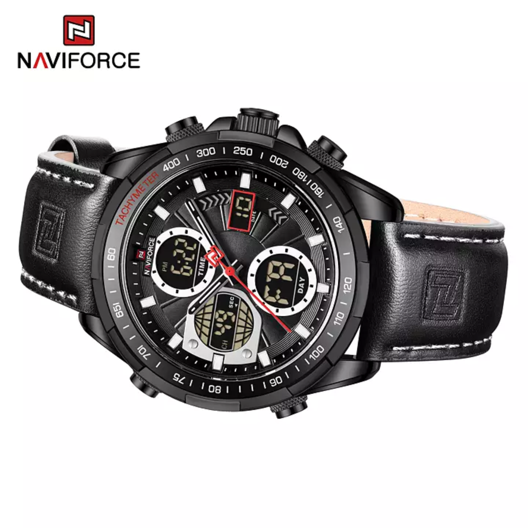 Naviforce EV037 – Luxuriöse sportliche Uhr mit Multifunktionsdisplay und Lederarmband