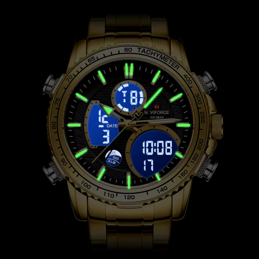 Naviforce EV030 – Goldfarbene Herrenuhr mit digitaler Funktion und sportlichem Design