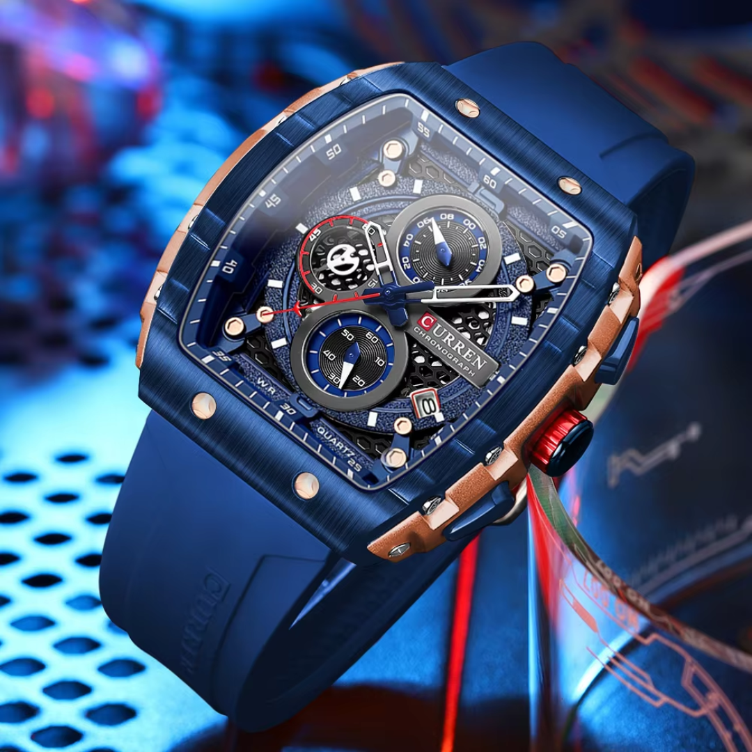 Curren ER009 – Chronographenuhr Blau mit blauem Silikonarmband