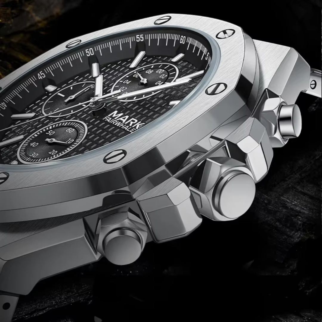 Fairwhale EF010 – Exquisite silberne Chronographenuhr mit Edelstahlarmband