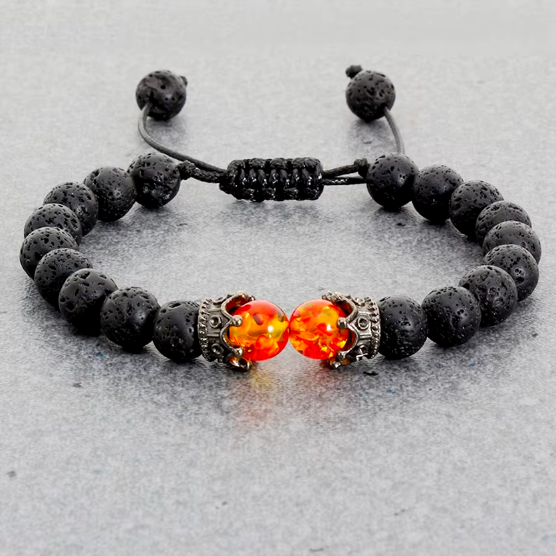 Empor Cesari – Armband aus vulkanischem Lavastein mit orangefarbenen Perlen