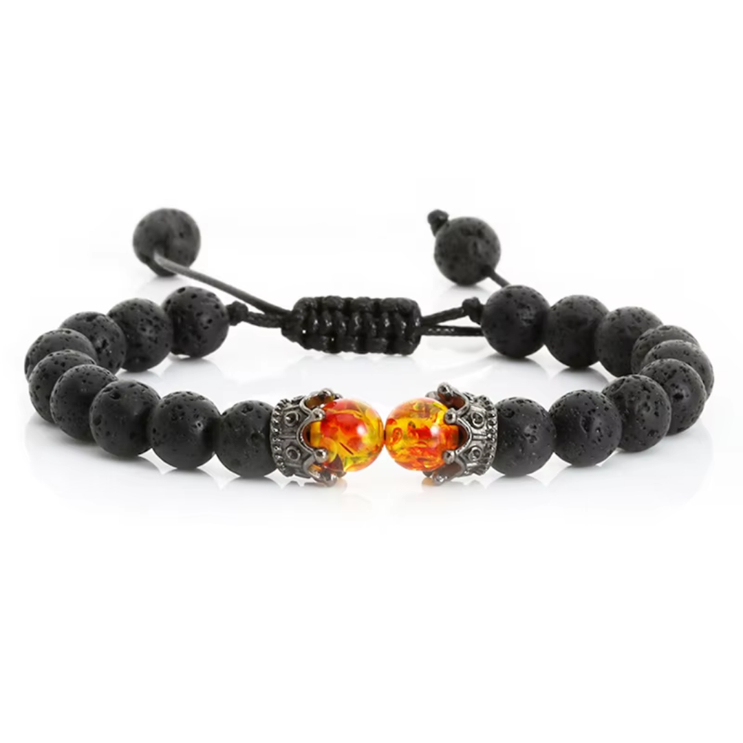 Empor Cesari – Armband aus vulkanischem Lavastein mit orangefarbenen Perlen