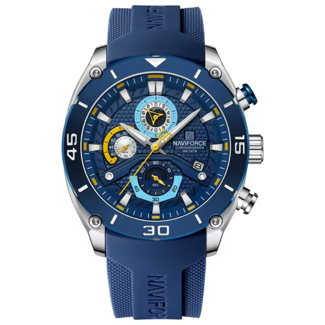 Naviforce EV004 – Stilvolle Herren-Chronographenuhr mit blauem Silikonarmband